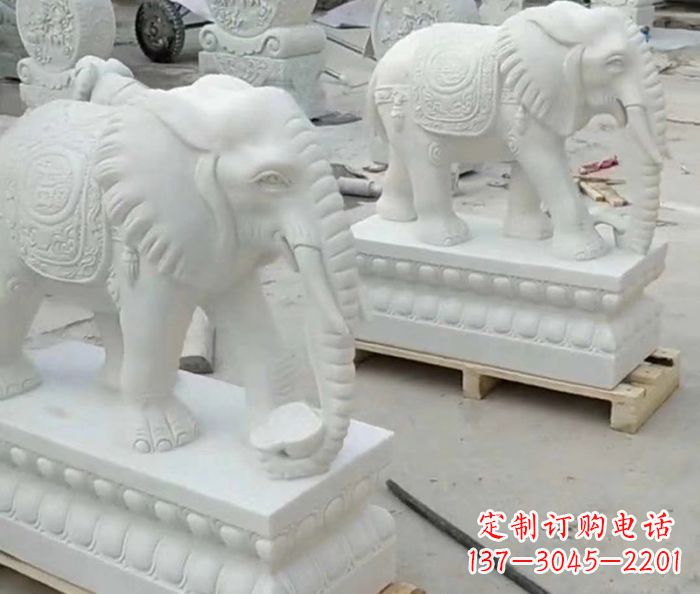东营招财动物汉白玉大象石雕 (2)