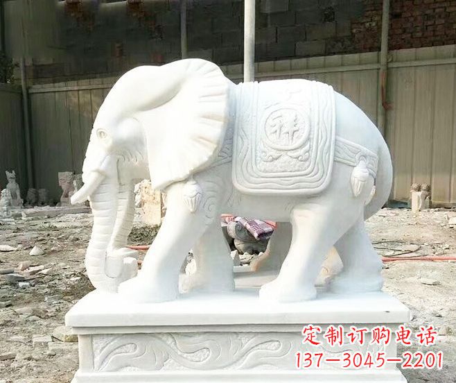 东营招财动物汉白玉大象石雕 (3)