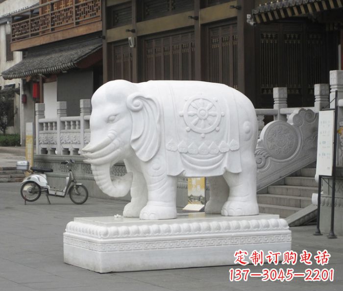东营招财动物汉白玉大象石雕