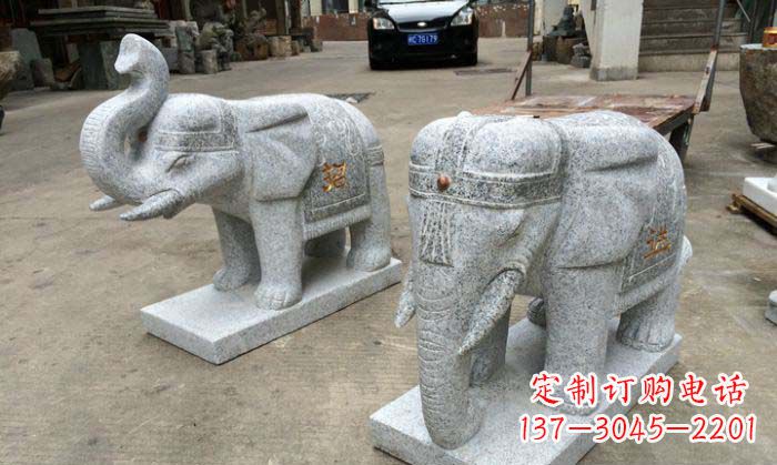 东营招财进宝芝麻灰大象石雕 (2)