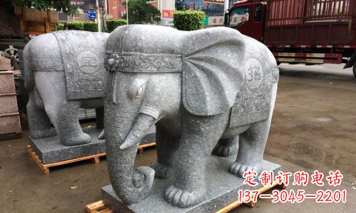 东营招财进宝芝麻灰大象石雕 (3)