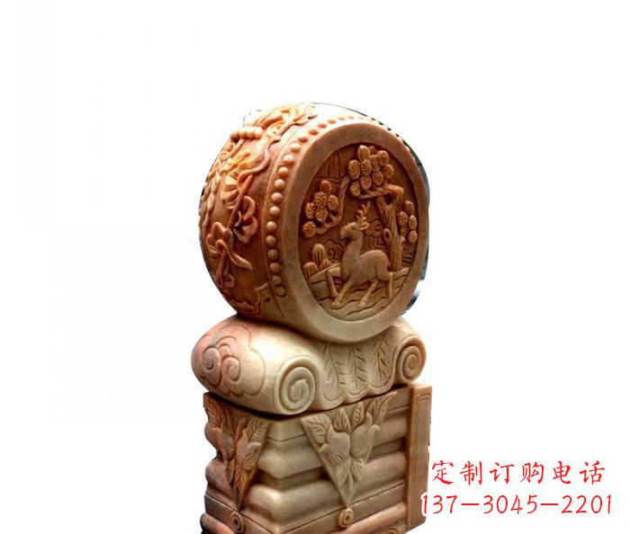 东营招财石门墩晚霞红抱鼓石