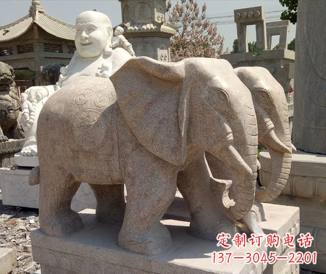 东营招财晚霞红大象石雕 (2)