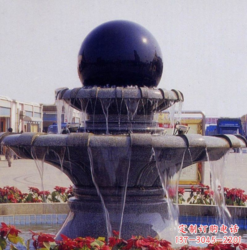 东营中国黑双层风水球喷泉石雕