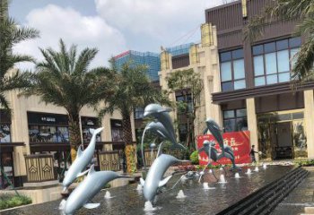 东营小区广场水景海豚雕塑