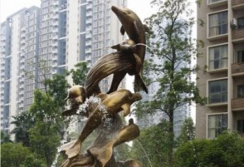 东营小区海豚喷泉铜雕