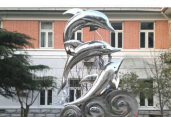 东营校园不锈钢海浪海豚雕塑