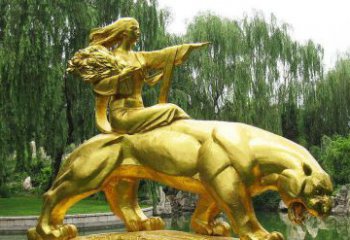 东营园林骑老虎的美女人物鎏金景观铜雕