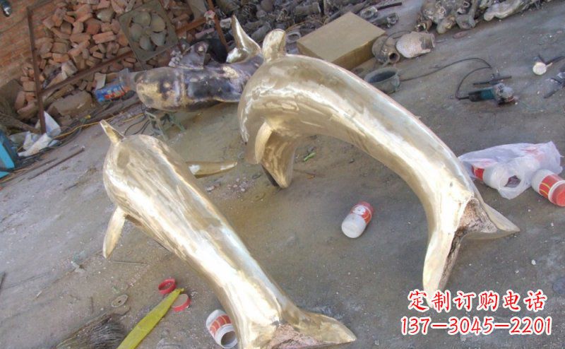 东营铸铜海豚公园动物铜雕