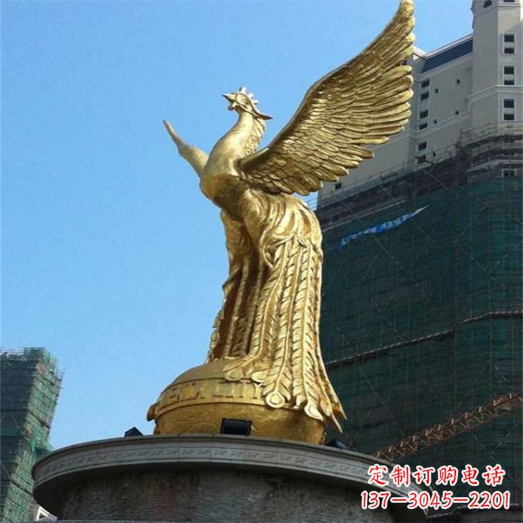 东营铸铜鎏金凤凰景观雕塑-城市园林