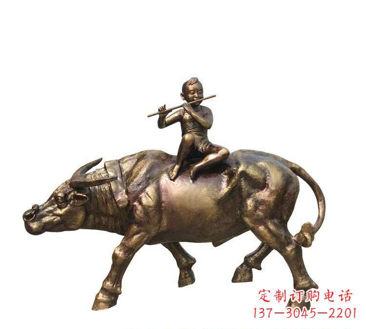 东营铸铜牧童牛雕塑