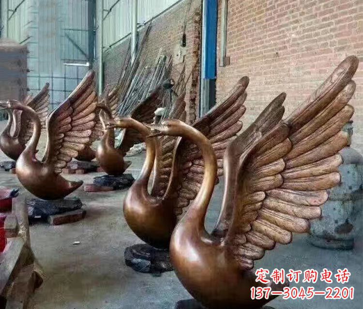 东营铸铜天鹅喷水动物喷泉雕塑