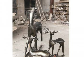 东营铸铜梅花鹿动物铜雕摆件