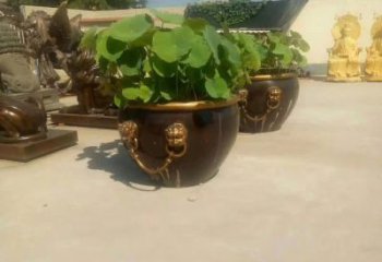 东营铸铜狮子头水缸雕塑 