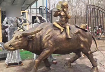东营吹笛子的牧童牛公园景观铜雕