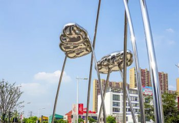 东营荷叶雕塑-广场不锈钢抽象艺术荷叶雕塑