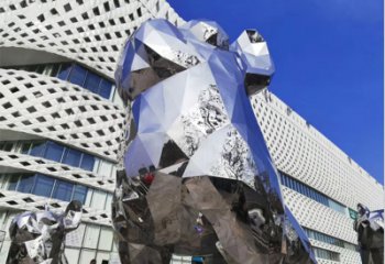 东营狗雕塑-广场大型不锈钢几何狗雕塑