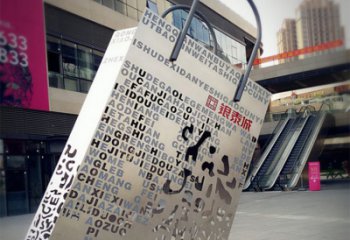 东营购物袋雕塑-步行街室外锻造刻字不锈钢购物袋雕塑