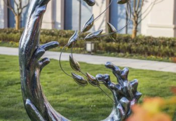 东营景观雕塑-草坪创意不锈钢抽象树干景观雕塑